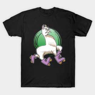 Llama Alpaca Roller Skates Ladies 80s Retro T-Shirt